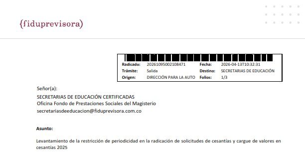 Comunicado Levantamiento Periodicidad Cesantías